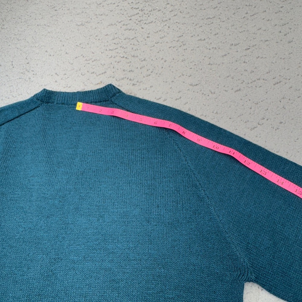 Vintage St John Santana Knit Sweater Womens 12 Blue Aqua V Neck Raglan Pullover - Picture 7 of 8